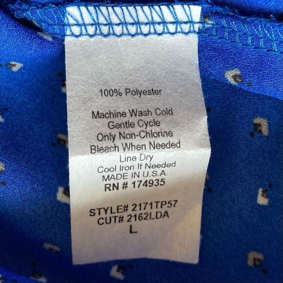 Verse Jory Blue Printed Split Neck Sleeveless Work Office Blouse NWT Size Large - Picture 4 of 5